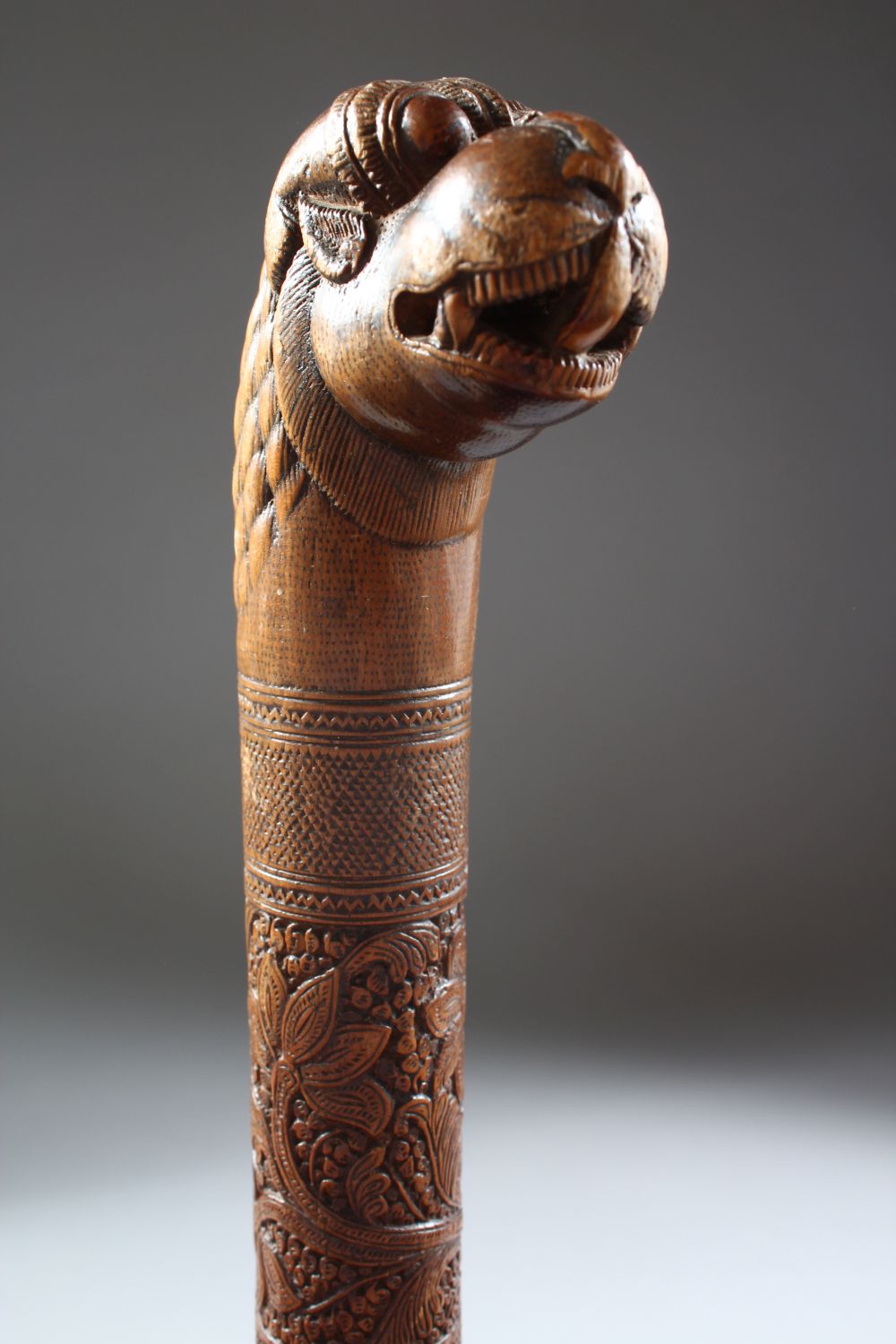 A 19TH CENTURY INDIAN CARVED SANDAL WOOD MAYSORE WALKING STICK, 87cm. - Image 2 of 10