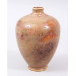 A GOOD 19TH CENTURY OR EARLIER EARLY CHINESE FLAMBE STYLE GROUND OLIVE SHAPED PORCELAIN VASE, the