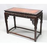 A GOOD 20TH CENTURY CHINESE HARDWOOD ALTER / SIDE TABLE, with burrwood inlaid rectangular top,