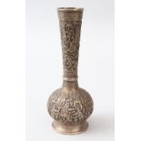 A VERY FINE 19TH CENTURY PERSIAN QAJAR SHIRAZ, SILVER BOTTLE VASE, with finely embossed and chased