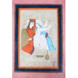 A RARE 19TH CENTURY OR EARLIER PERSIAN EROTIC MINIATURE PAINTING IN FRAME, 41.5cm high x 31.5cm