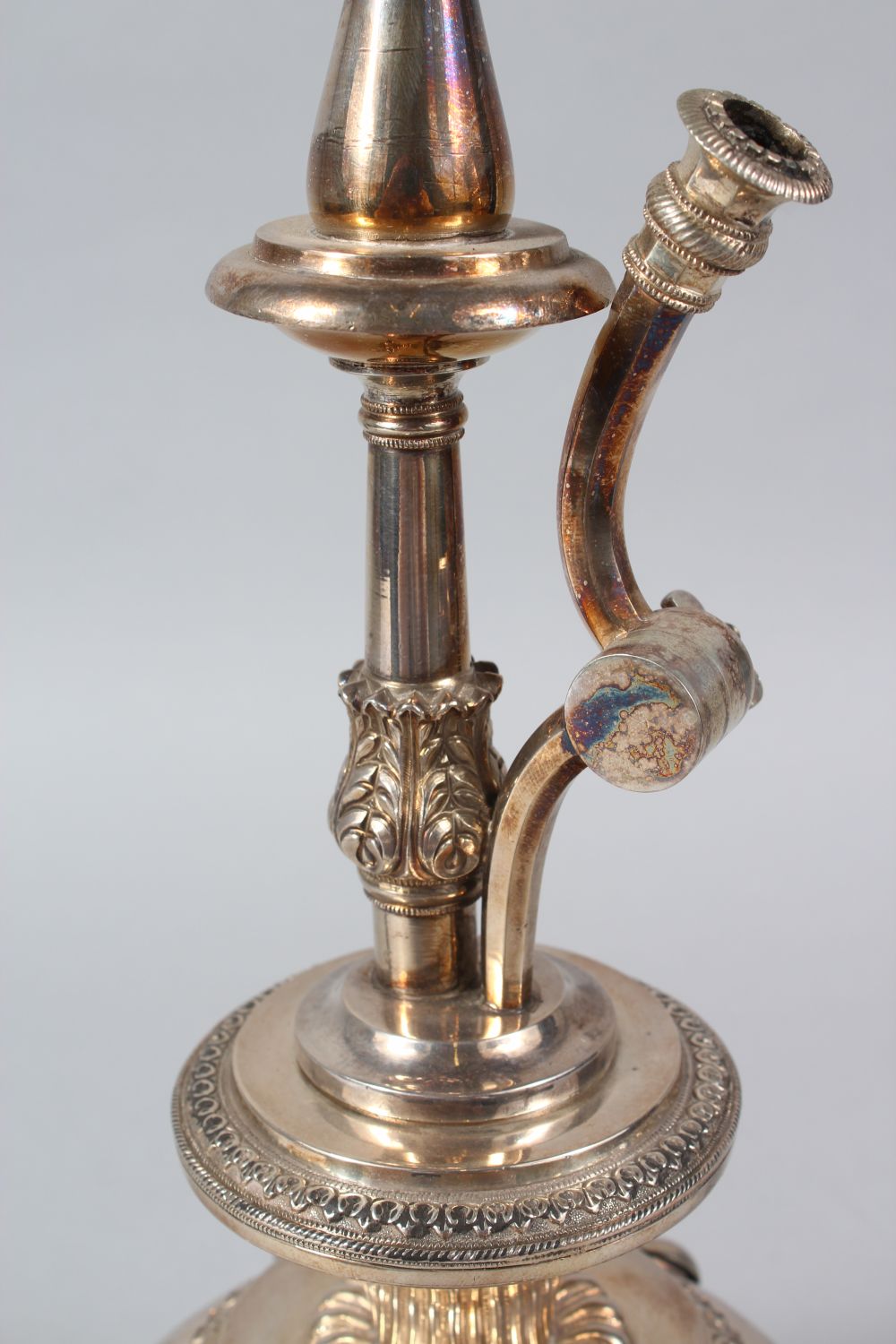A FINE 19TH CENTURY INDIAN SILVER HUQQA BASE, 31cm high ( base alone ). - Image 3 of 11