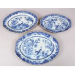 THREE 18TH CENTURY QIANLONG CHINESE BLUE & WHITE PORCELAIN DISHES, each dish decorated with scenes