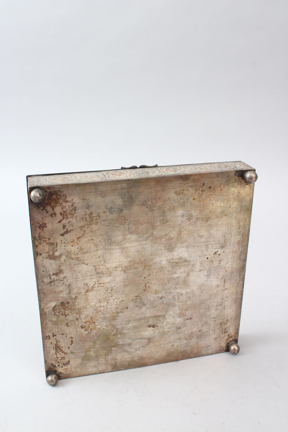 LATE 19TH CENTURY PERSIAN WHITE METAL BOX, the hinged cover embossed with birds and foliage within - Image 4 of 5