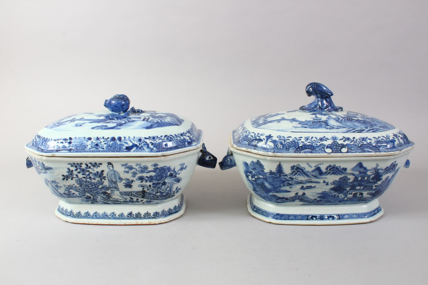 TWO 19TH CENTURY CHINESE BLUE & WHITE PORCELAIN TUREENS AND COVERS, painted with fisherman and a - Image 2 of 13