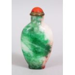 A GOOD 19TH / 20TH CENTURY CHINESE GREEN JADE / JADE LIKE SNUFF BOTTLE, with shades of green,
