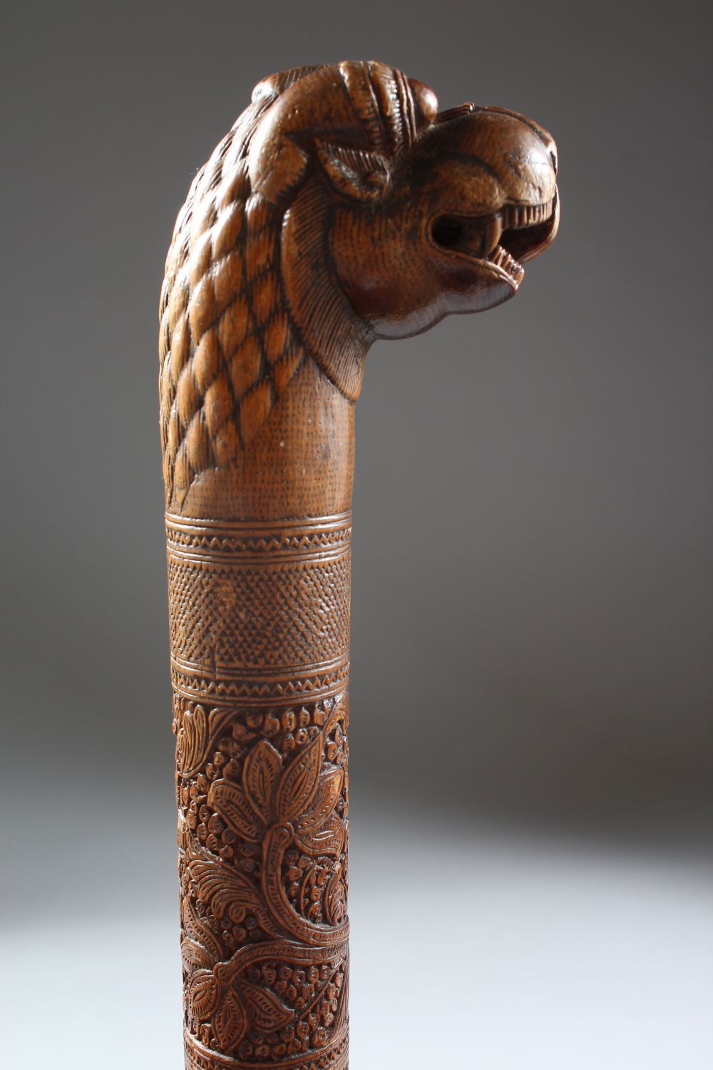 A 19TH CENTURY INDIAN CARVED SANDAL WOOD MAYSORE WALKING STICK, 87cm. - Image 3 of 10