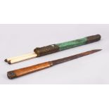 A GOOD 19TH CENTURY CHINESE TROUSSE SHAGREEN EATING SET, consisting of a set of chopsticks, and a