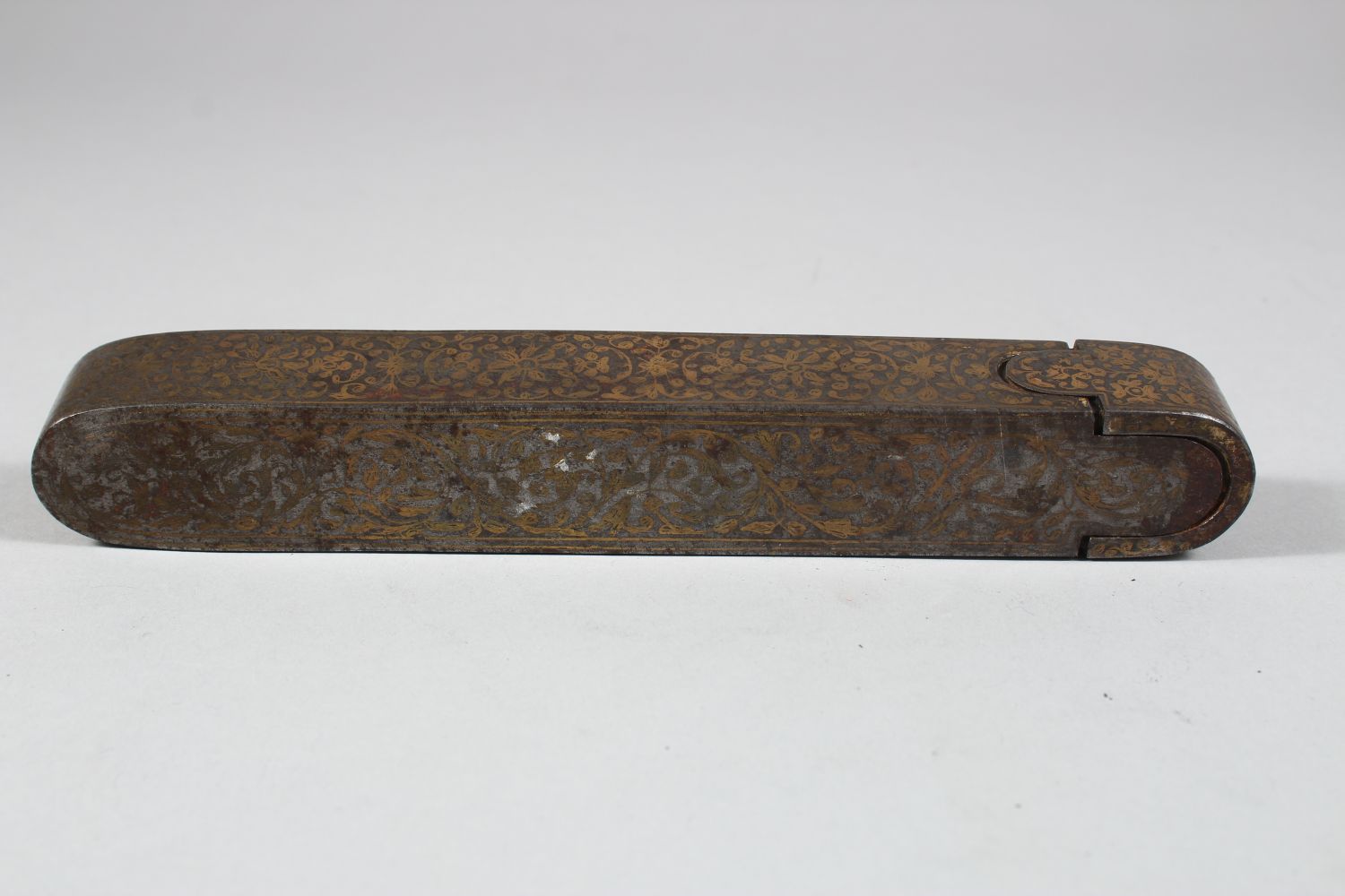 A GOOD 19TH CENTURY PERSIAN INLAID STEEL QALAMDAN PEN BOX, 20cm long. - Image 4 of 4