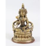 A 19TH CENTURY BRONZE FIGURE OF A BUDDHA, seated holding an axe upon a lotus base, 15cm high.