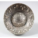A SMALL POSSIBLY OTTOMAN GREEK SOLID SILVER BOWL, with pressed decoration of animals amongst