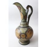 A LARGE TURKISH POTTERY EWER, with gilt decoration, 40cm high.