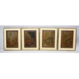 A SET OF FOUR 19TH CENTURY CHINESE FRAMED PAINTED WOOD PANELS, each panel with a varying scene of