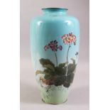 A JAPANESE MEIJI PERIOD GINBARI CLOISONNE VASE, the body of the vase with a native display of flora,