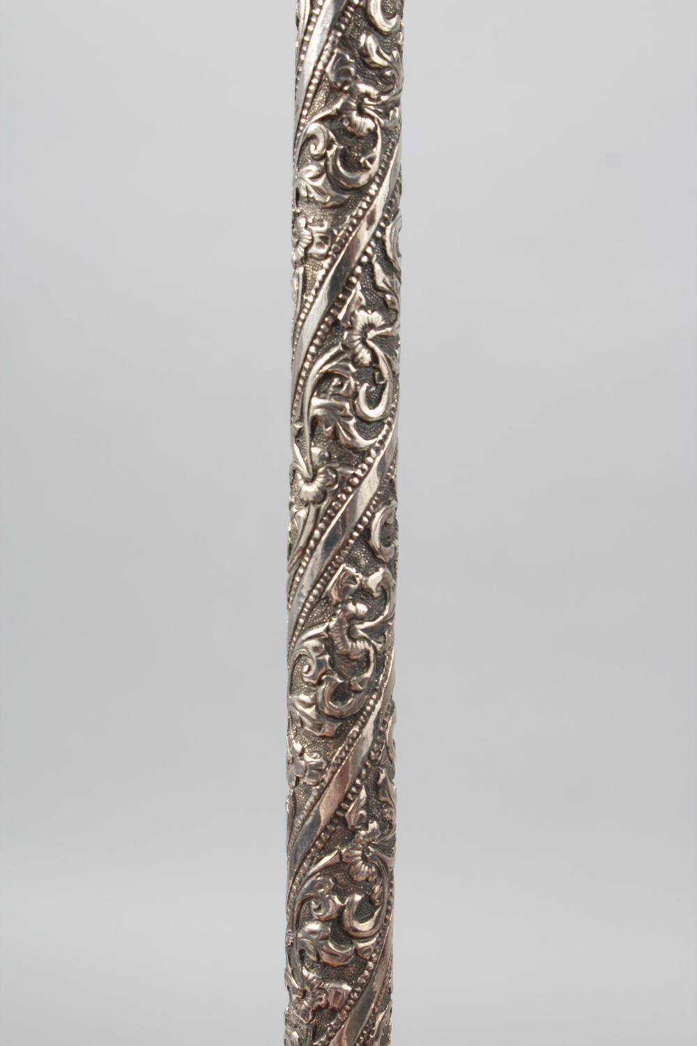 A FINE 19TH CENTURY INDIAN SILVER HUQQA BASE, 31cm high ( base alone ). - Image 6 of 11