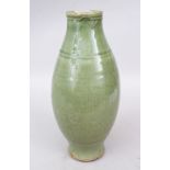 A GOOD CHINESE MING LONGQUAN PORCELAIN VASE, with a staple repair, 33cm high.