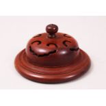 A GOOD 19TH / 20TH CENTURY CHINESE CARVED AND PIERCED HARDWOOD VASE COVER, 13cm diameter with a 7.