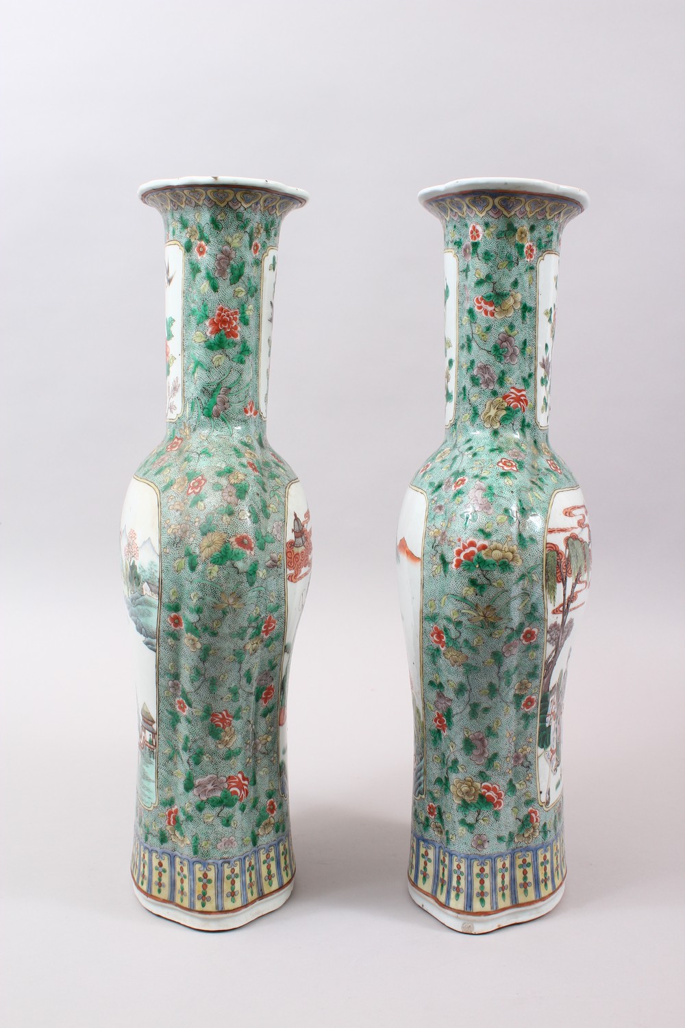 A GOOD PAIR OF 19TH CENTURY CHINESE FAMILLE VERT PORCELAIN VASES, the body of the vases decorated - Image 2 of 13