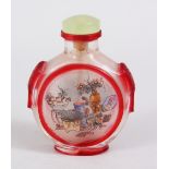 A GOOD 19TH / 20TH CENTURY CHINESE REVERSE PAINTED & OVERLAY SNUFF BOTTLE, The painting depicting