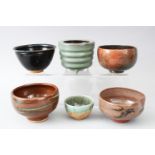 A MIXED LOT OF SIX JAPANESE STUDIO POTTERY BOWLS / CENSER, consisting of five bowls, each with