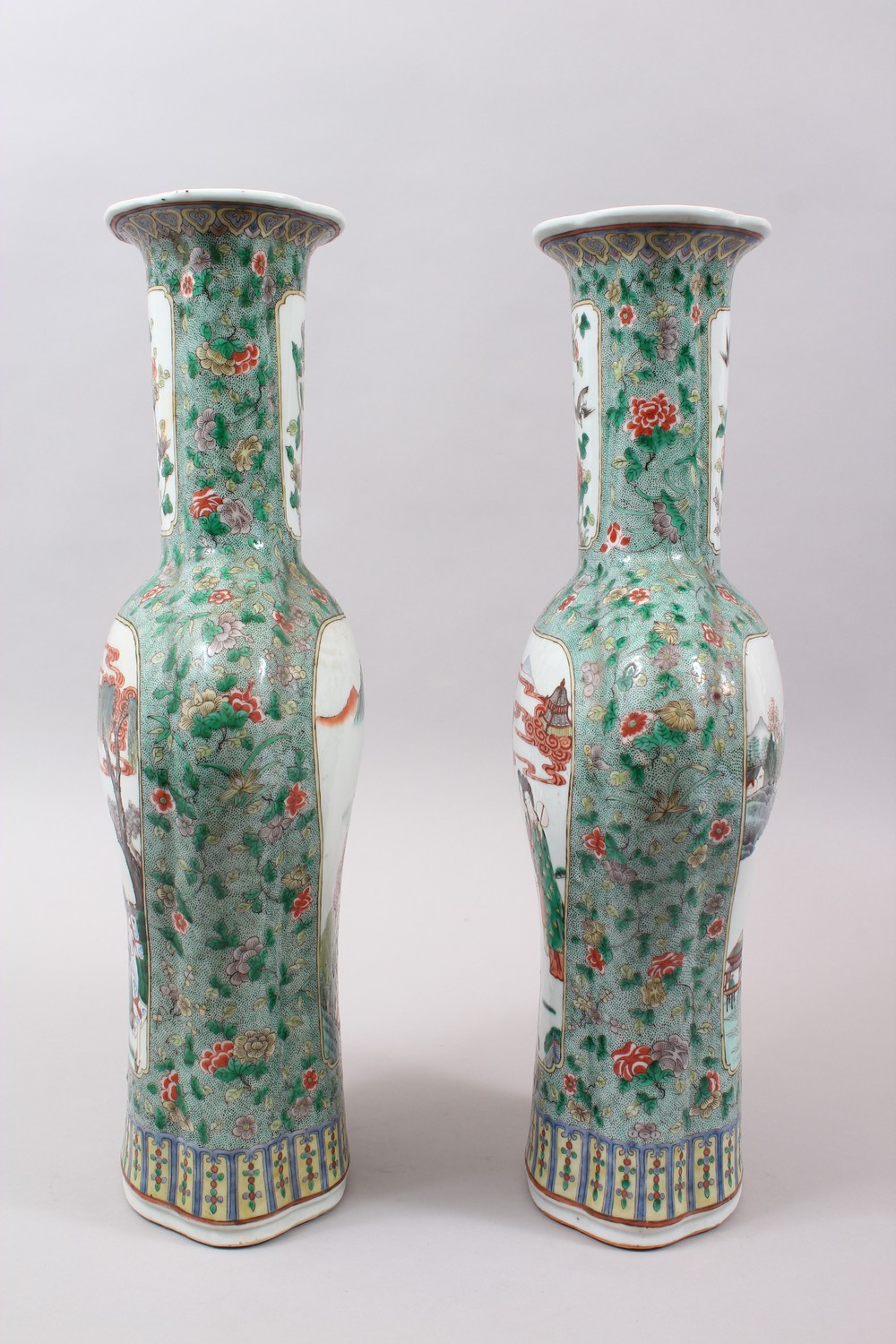 A GOOD PAIR OF 19TH CENTURY CHINESE FAMILLE VERT PORCELAIN VASES, the body of the vases decorated - Image 4 of 13