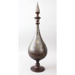A GOOD LARGE 19TH CENTURY PERSIAN QAJAR ISLAMIC BOTTLE OF BALUSTER FORM, with hand chiselled and