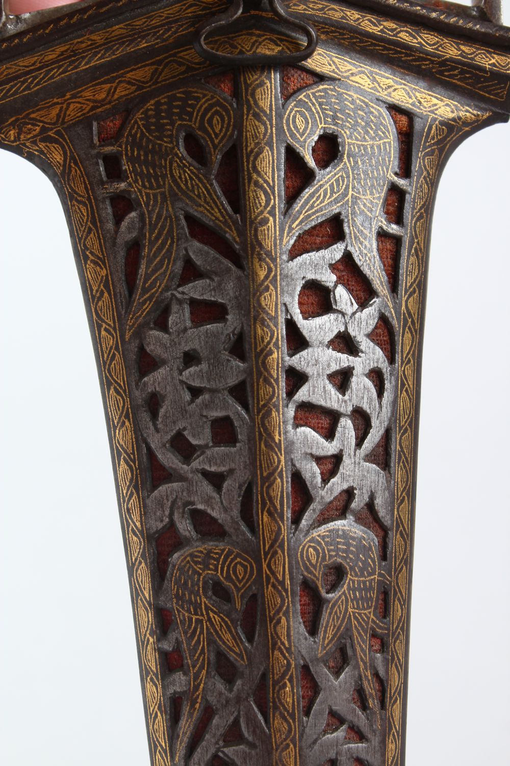 A 19TH CENTURY NORTH INDIAN KATAR DAGGER, the dagger with finely inlaid gold scabbard, blade is - Image 2 of 4