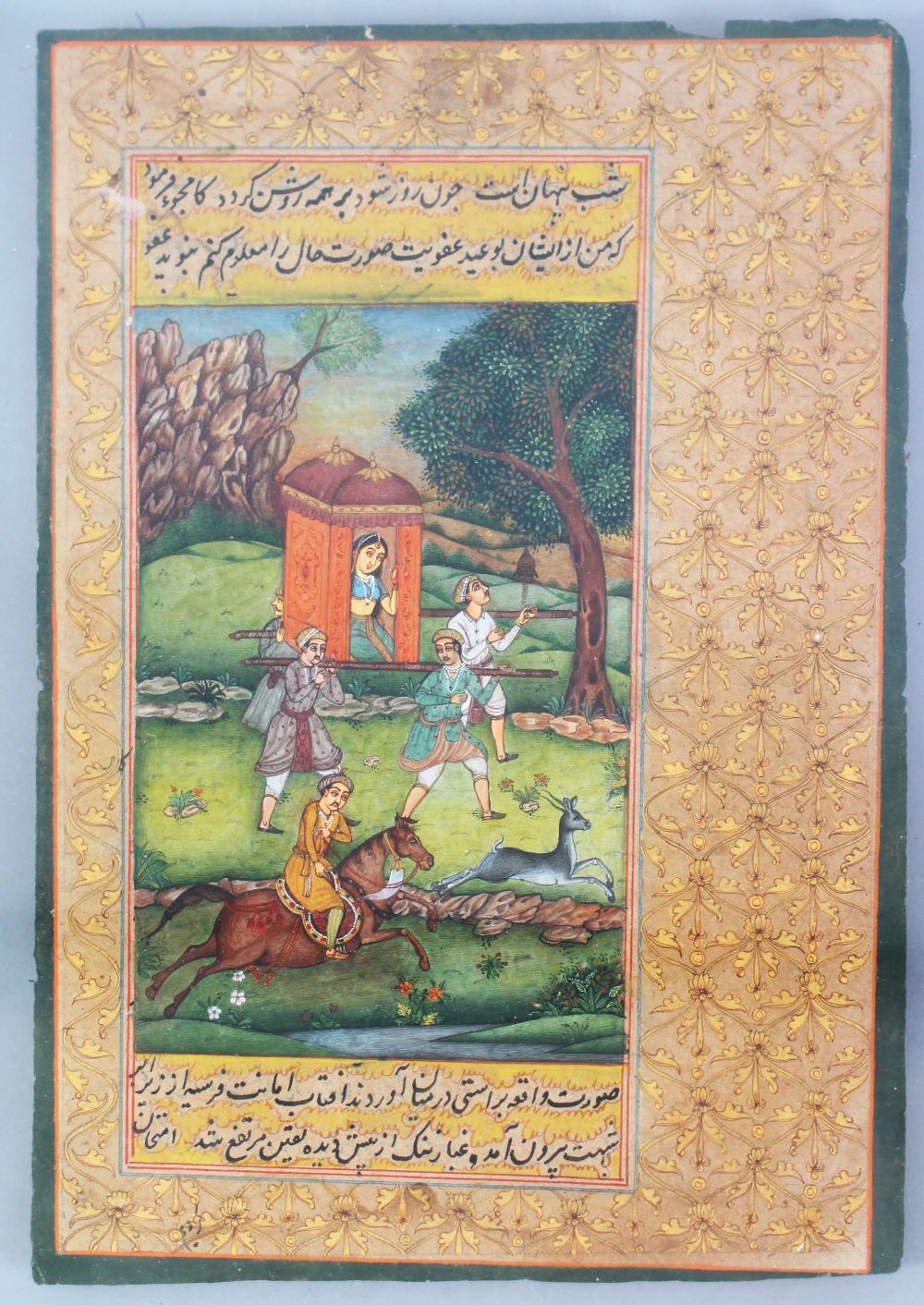 A GOOD INDIAN SCHOOL PAGE FROM AN ILLUSTRATED MANUSCRIPT, double sided, framed and glazed, image