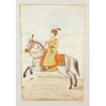 AN INDIAN MINIATURE OF A MAN ON HORSEBACK, framed and glazed, Image 20.5cm x 13.5cm.