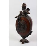 A GOOD JAPANESE MEIJI PERIOD BRONZE VASE & COVER, the vase in the form of a drum on stand with
