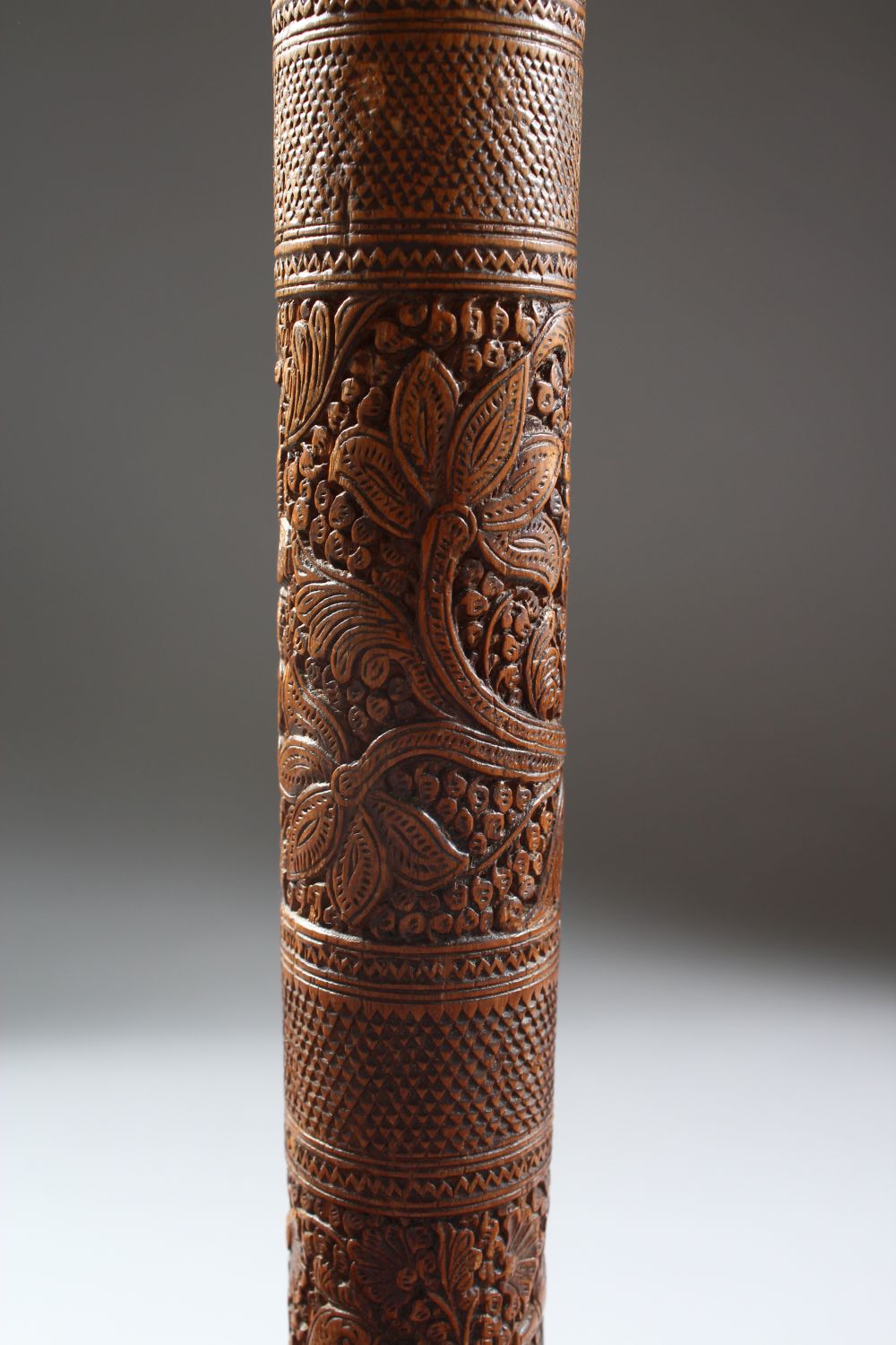 A 19TH CENTURY INDIAN CARVED SANDAL WOOD MAYSORE WALKING STICK, 87cm. - Image 4 of 10