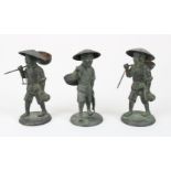 THREE GOOD 19TH / 20TH CENTURY CHINESE BRONZE FIGURES, depicting working men each holding their