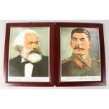 A PAIR OF LATE 20TH CENTURY CHINESE PRINTED PORCELAIN PLAQUES, Joseph stalin & karl marx, framed