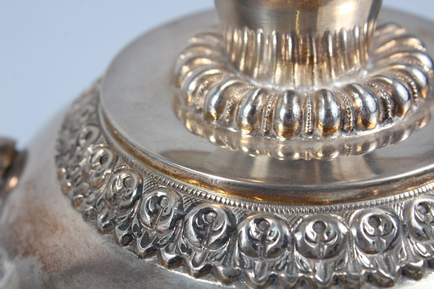 A FINE 19TH CENTURY INDIAN SILVER HUQQA BASE, 31cm high ( base alone ). - Image 9 of 11