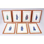 SEVEN 19TH CENTURY CHINESE RICE PAPER WATER COLOUR FRAMED PICTURES, each depicting an immortals,