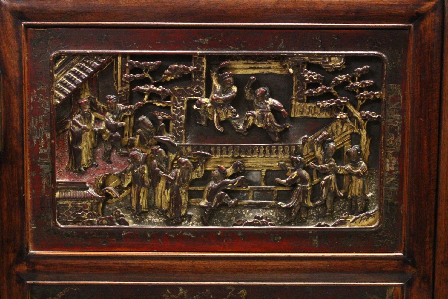 A GOOD 19TH CENTURY CHINESE HARDWOOD CABINET, the cabinet with two large carved and gilded doors, - Image 3 of 10