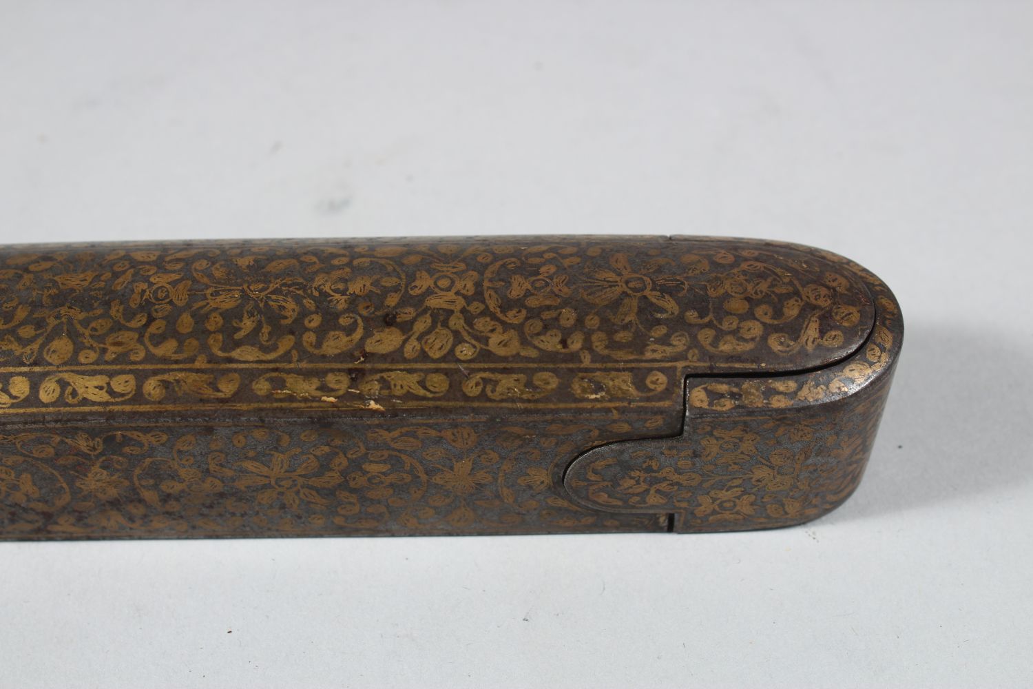 A GOOD 19TH CENTURY PERSIAN INLAID STEEL QALAMDAN PEN BOX, 20cm long. - Image 2 of 4