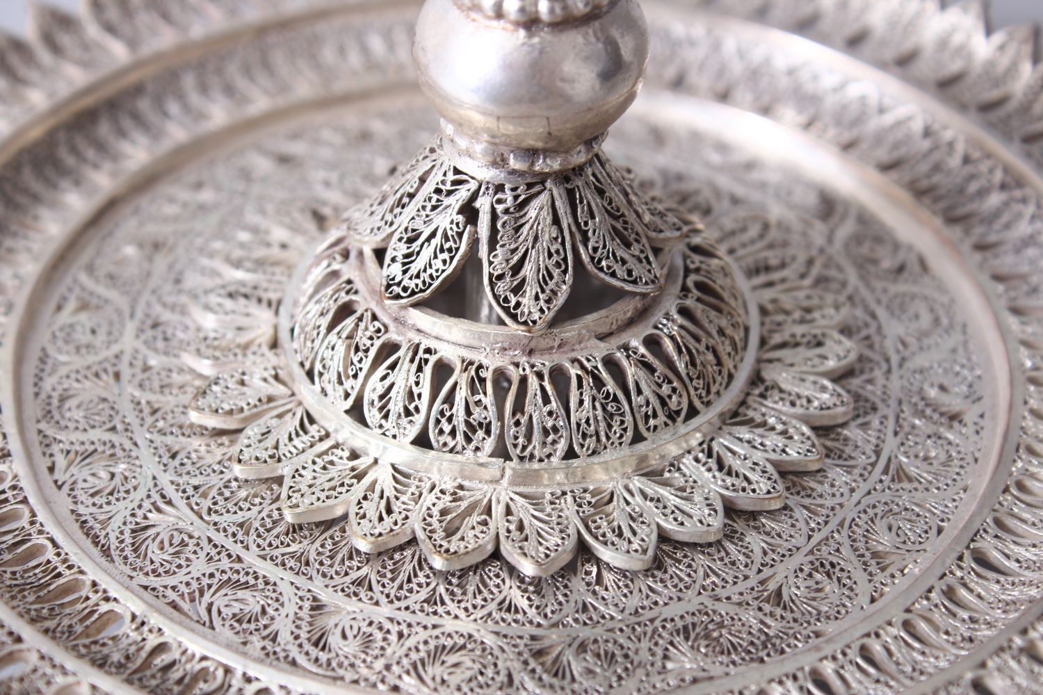 A FINE INDIAN FILIGREE WHITE METAL INCENSE BURNER, the burner formed of floral display, 15.5cm - Image 6 of 7