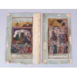 TWO GOOD PERSIAN MINIATURE PAINTINGS ON BOARD POSSIBLY 17TH - 18TH CENTURY, each painting