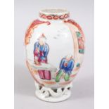 A GOOD 18TH / 19TH CENTURY CHINESE FAMILLE ROSE PORCELAIN TEA CADDY, decorated with figures in