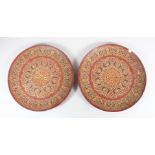 A GOOD PAIR OF ISLAMIC POTTERY CIRCULAR PLATES, impressed 'WS & S 5237', 38.5cm diameter.