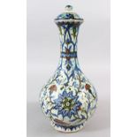 A VERY GOOD KOTAHYA BOTTLE AND COVER, with floral decoration, 34cm high.