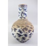 A LARGE 19TH / 20TH CENTURY CHINESE BLUE & WHITE PORCELAIN BOTTLE VASE, enamel decorated with