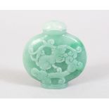 A GOOD 19TH / 20TH CENTURY CHINESE JADE / JADEITE SNUFF BOTTLE, the body with carved floral