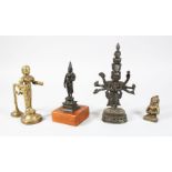 A COLLECTION OF FOUR 17TH-19TH CENTURY INDIAN BRONZE FIGURES, the earliest piece being a standing