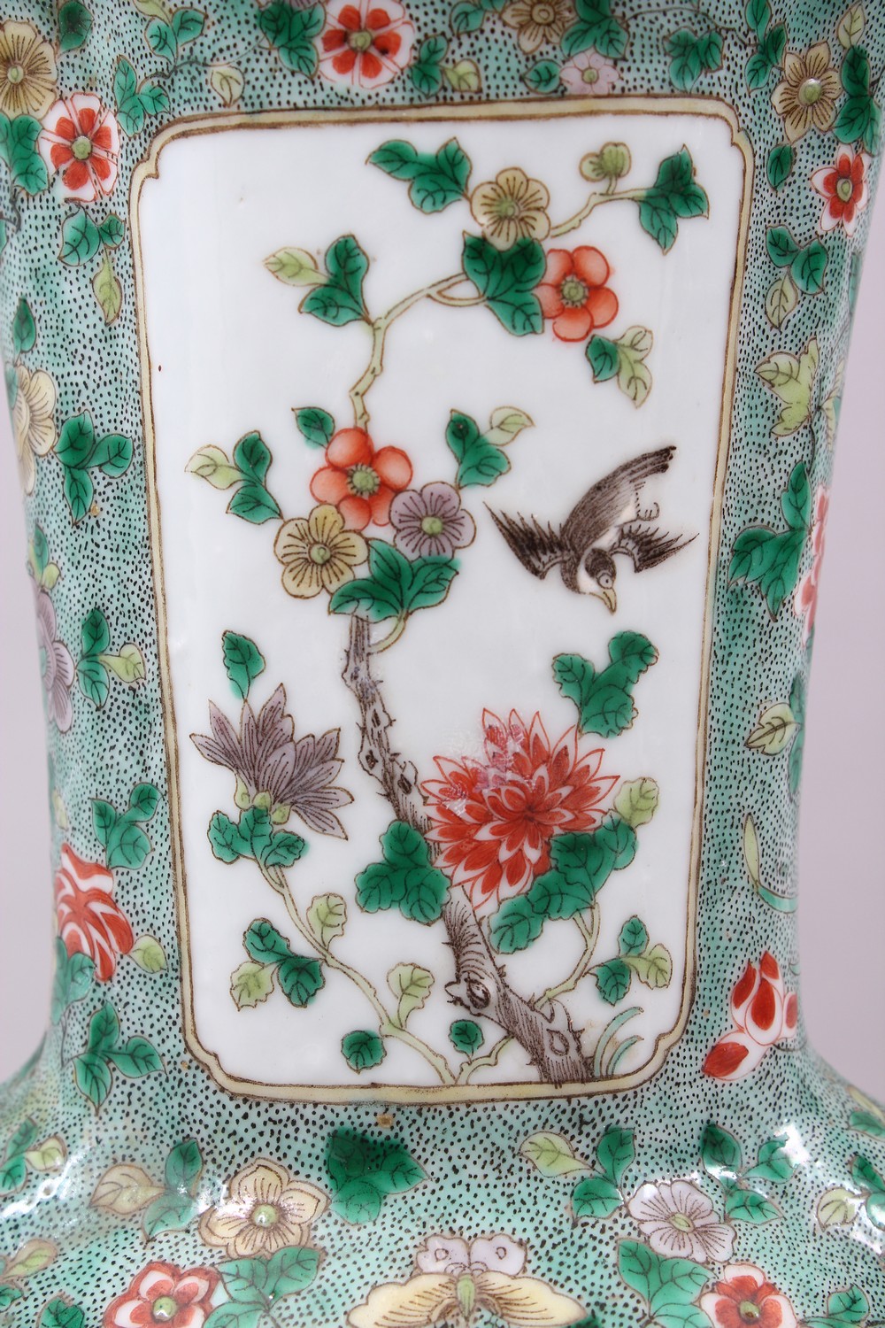 A GOOD PAIR OF 19TH CENTURY CHINESE FAMILLE VERT PORCELAIN VASES, the body of the vases decorated - Image 8 of 13