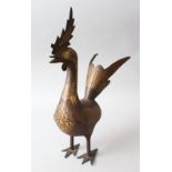 A GOOD STEEL AND GOLD INLAID MODEL OF A BIRD, 37cm high.