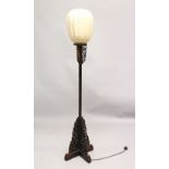 A GOOD CHINESE 2OTH CENTURY CARVED SOFTWOOD LAMP, 175cm high.