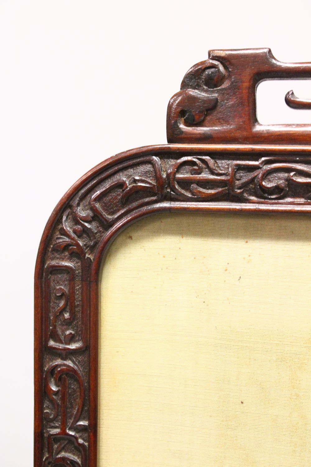 A GOOD 19TH CENTURY CHINESE CARVED HARD WOOD SILK SCREEN PANEL, the hardwood housing carved, - Image 7 of 14