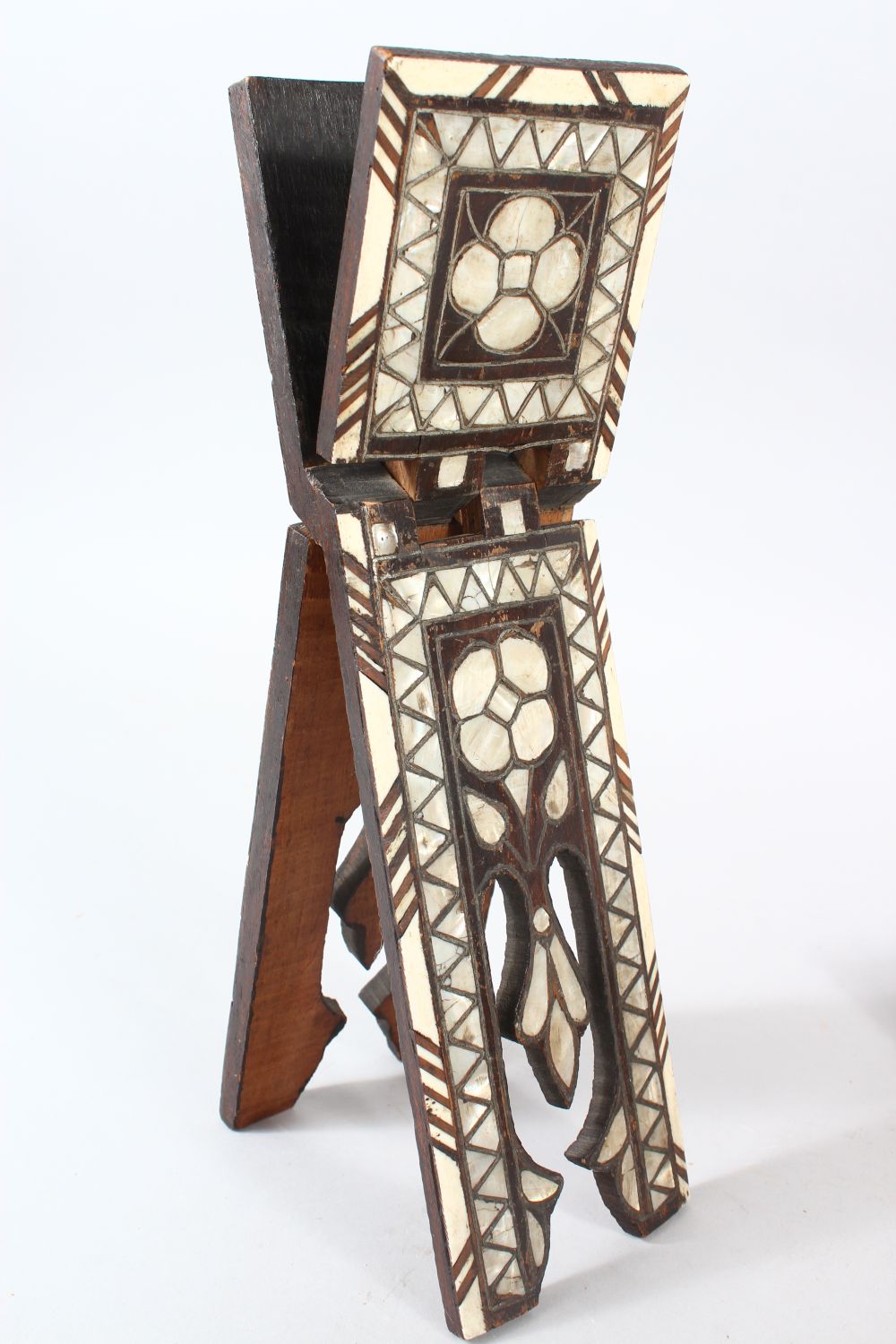 A MOTHER OF PEARL INLAID FOLDING QUARAN STAND, and a Kashmir Box (2). - Image 2 of 6